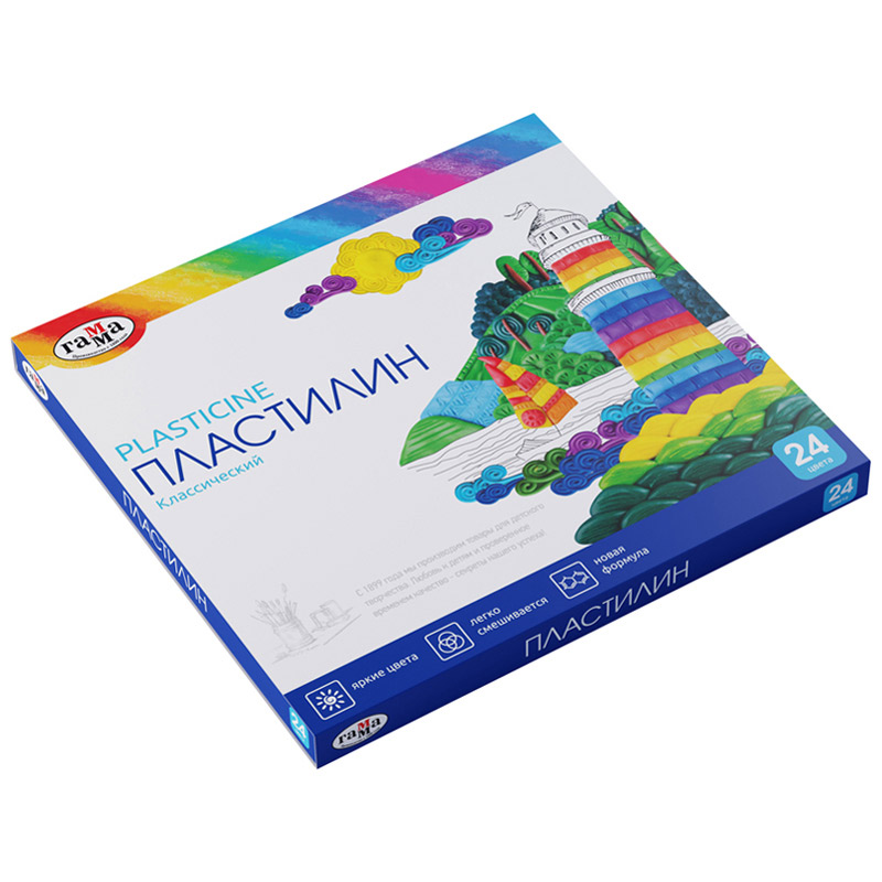 пластилин гамма "классический" 24цв.480г,стек Пластилин гамма "классический" 24цв.480г,стек
