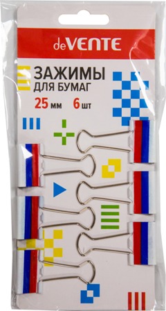 зажим для бумаг 25 мм "devente" триколор 6шт блистер Зажим для бумаг 25 мм "devente" триколор 6шт блистер