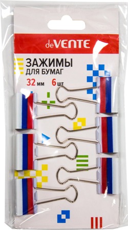 зажим для бумаг 32 мм "devente" триколор 6шт блистер Зажим для бумаг 32 мм "devente" триколор 6шт блистер