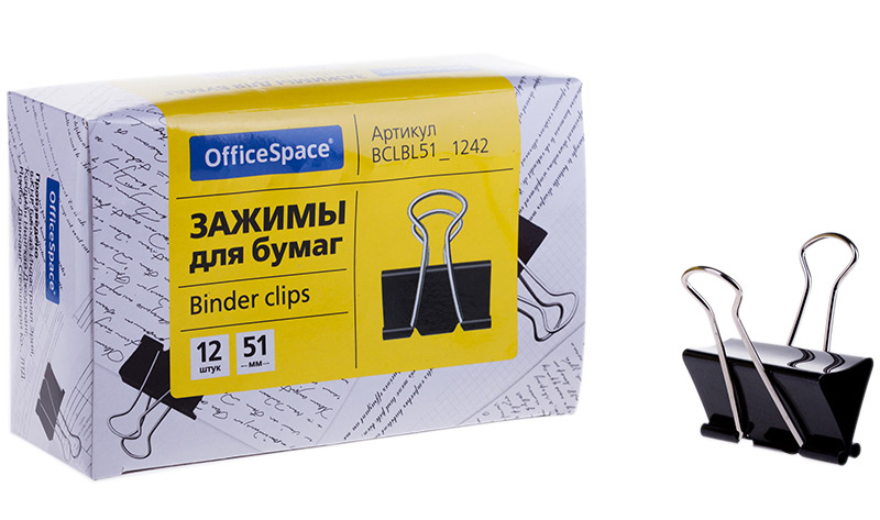 зажим для бумаг чёрный 51 мм (12шт) Зажим для бумаг чёрный 51 мм (12шт)