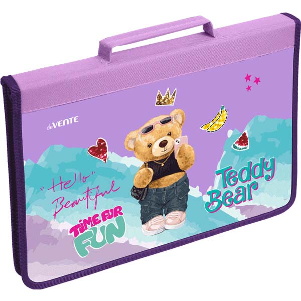 папка для труда а4 devente "teddy bear" молния вокруг с ручкой,фольга,конгрев Папка для труда а4 devente "teddy bear" молния вокруг с ручкой,фольга,конгрев