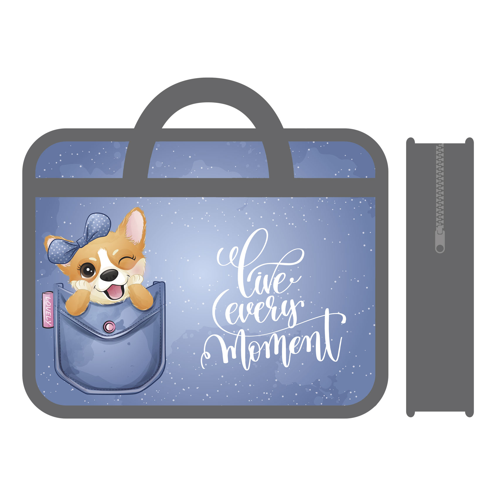 папка-портфель пласт. а4+ пчёлка "корги в кармане" 33х26х12см на молнии с ручками Папка-портфель пласт. а4+ пчёлка "корги в кармане" 33х26х12см на молнии с ручками