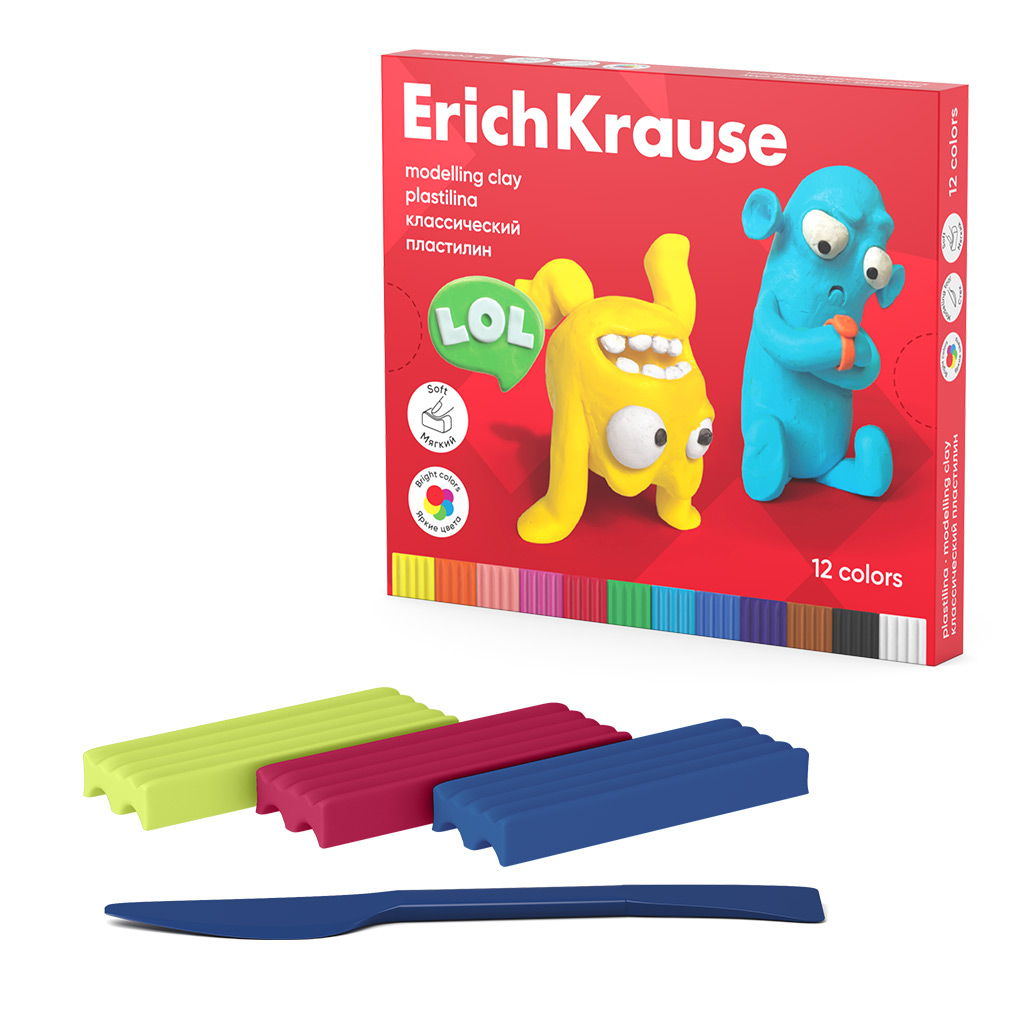 пластилин "jolly friends" (erich krause) 12цв. 216г, стек Пластилин "jolly friends" (erich krause) 12цв. 216г, стек