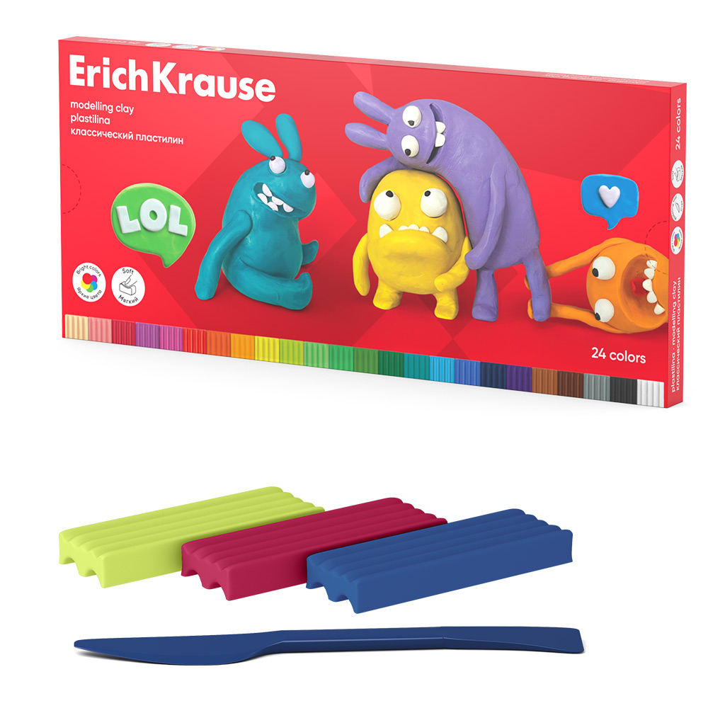 пластилин "jolly friends" (erich krause) 24цв. 432г, стек Пластилин "jolly friends" (erich krause) 24цв. 432г, стек