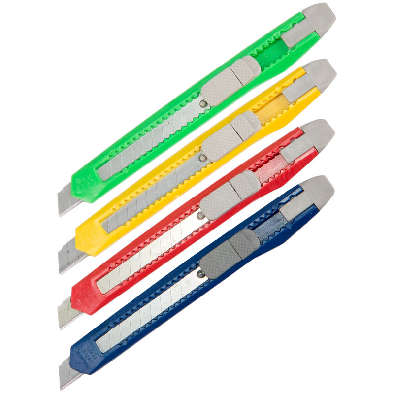 нож канцелярский с лезвием 9мм асс-т Нож канцелярский с лезвием 9мм асс-т