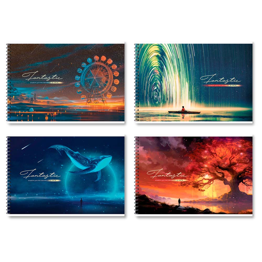 альбом д/рис. а4 32л.гребень "fantastic" (bg) металлиз.,асс-т Альбом д/рис. а4 32л.гребень "fantastic" (bg) металлиз.,асс-т