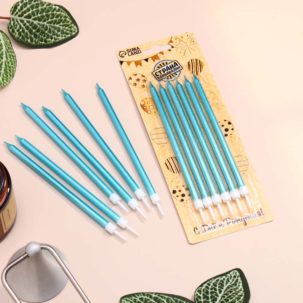 набор свечей для торта 6шт. "ройс" небесно-голубой металлик Набор свечей для торта 6шт. "ройс" небесно-голубой металлик