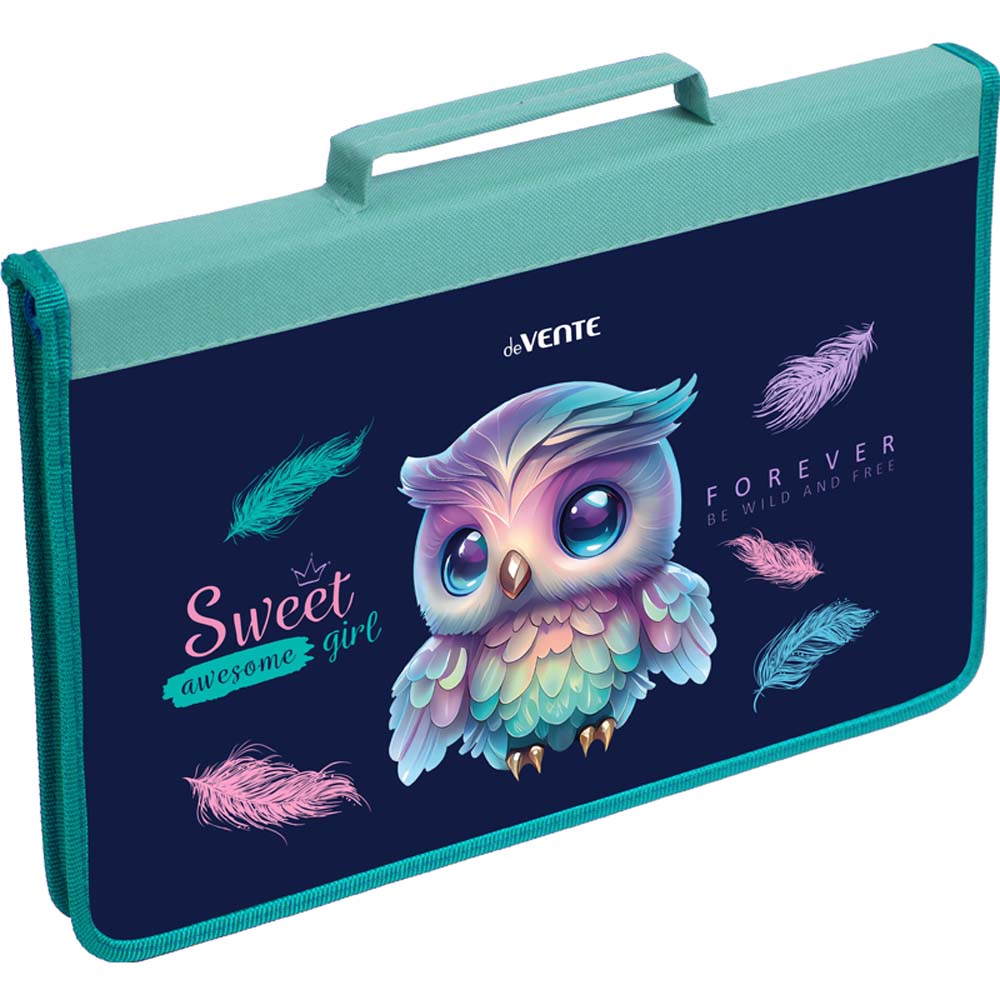 папка для труда а4 devente "happy owl" на молн. вокруг с ручкой,фольга,конгрев Папка для труда а4 devente "happy owl" на молн. вокруг с ручкой,фольга,конгрев