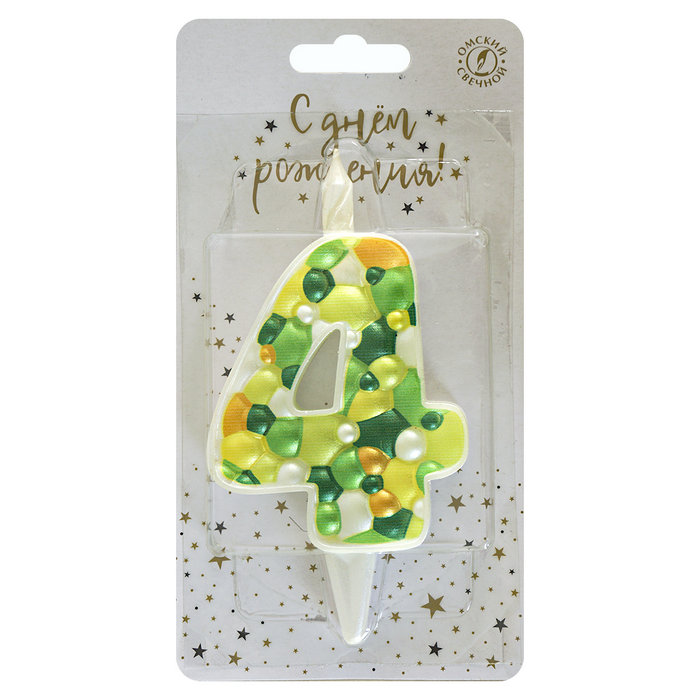 свеча для торта цифра "4" пузырьки" асс-т Свеча для торта цифра "4" пузырьки" асс-т