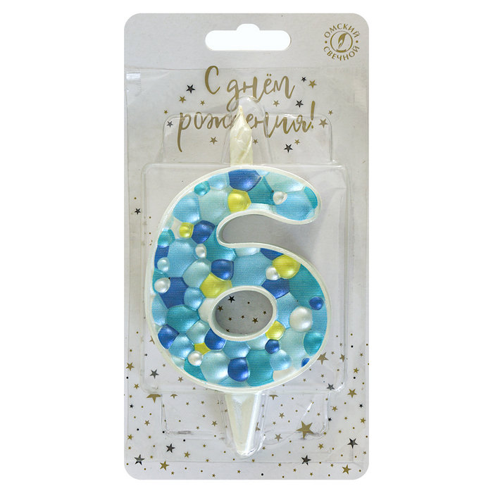 свеча для торта цифра "6" пузырьки" асс-т Свеча для торта цифра "6" пузырьки" асс-т