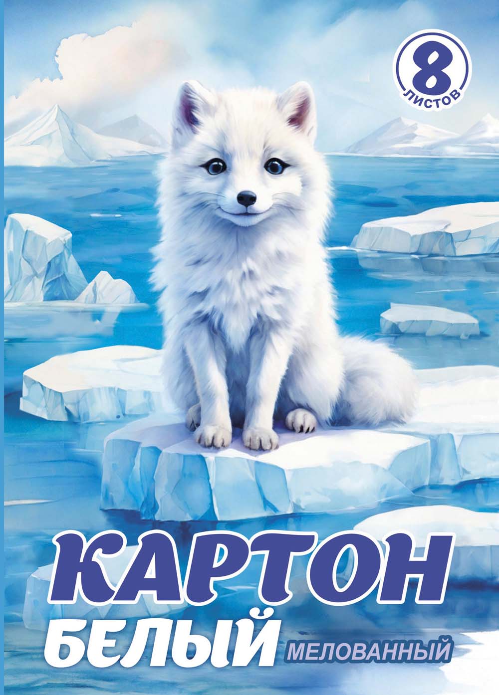 картон белый а4 8л. мелованный "полярный лис" (папка) Картон белый а4 8л. мелованный "полярный лис" (папка)