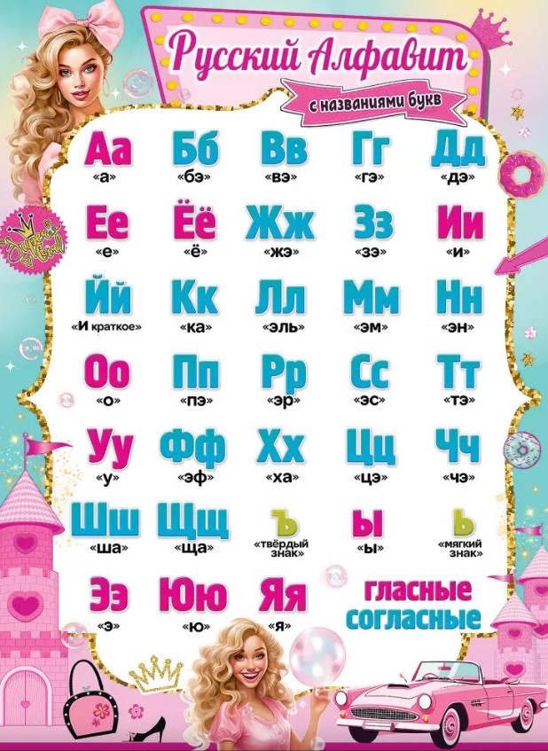 плакат "русский алфавит с названиями букв" а2 Плакат "русский алфавит с названиями букв" а2