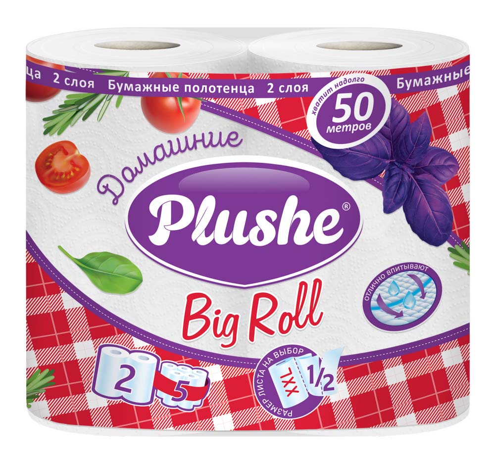 полотенце бумажное "plushe" "домашние" 2-х сл. 2 рул. 25м Полотенце бумажное "plushe" "домашние" 2-х сл. 2 рул. 25м