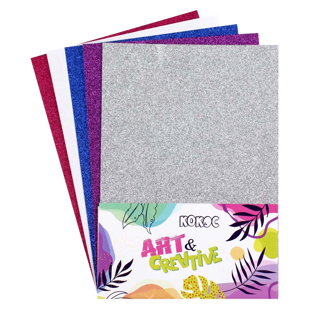 бумага цветная а4 блёстки 5л. 5цв. (кокос) Бумага цветная а4 блёстки 5л. 5цв. (кокос)