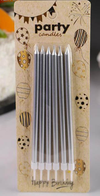 набор свечей для торта 6шт. серебрисный металлик 13см Набор свечей для торта 6шт. серебрисный металлик 13см