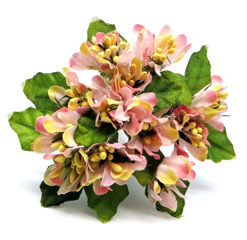 декоративный букетик "цветочки с листом" светло-розовый 12см Декоративный букетик "цветочки с листом" светло-розовый 12см