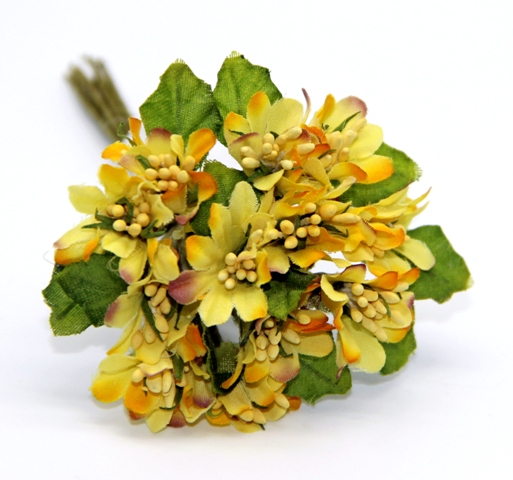 декоративный букетик "цветочки с листом" жёлтый 12см рукоделие Декоративный букетик "цветочки с листом" жёлтый 12см рукоделие