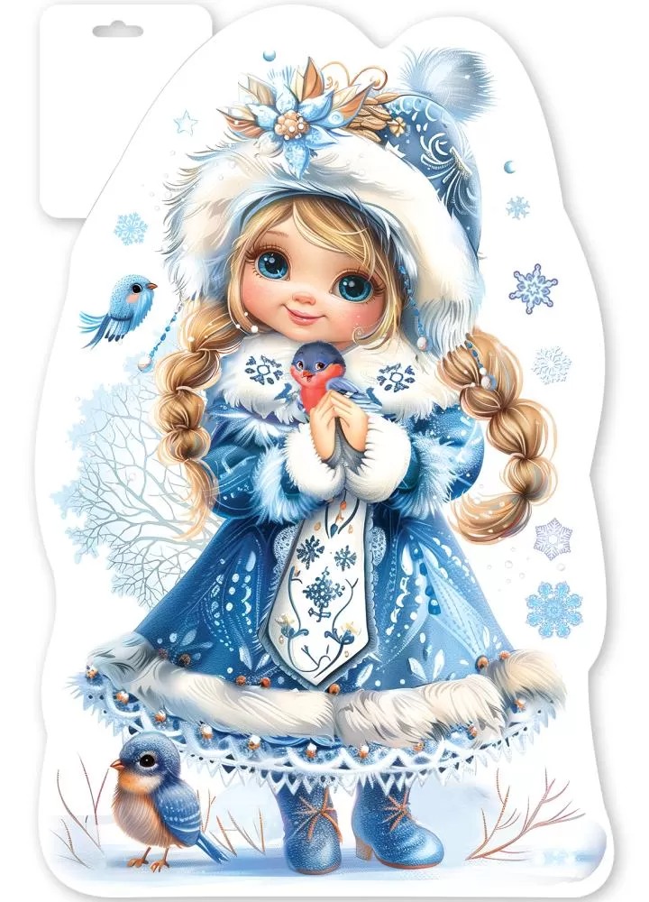 плакат фигурный "снегурочка с птичками" 296х440мм Плакат фигурный "снегурочка с птичками" 296х440мм