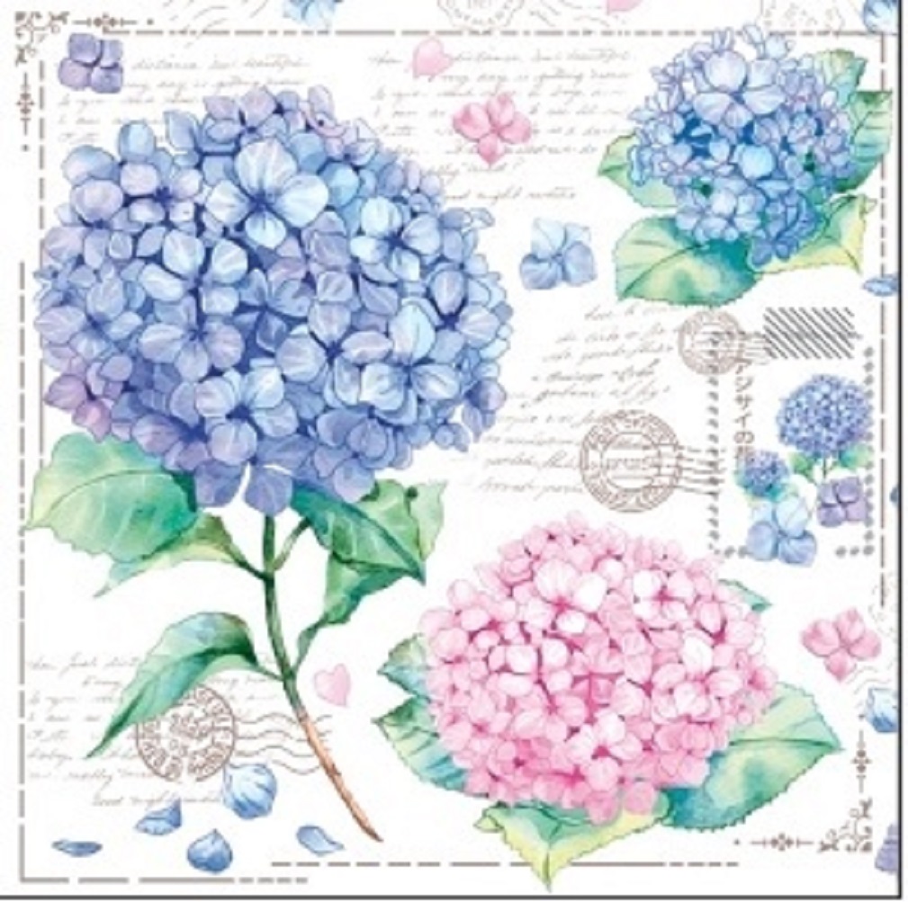 салфетки бум. 330х330мм 20 шт. 3-сл. "открытка с гортензиями" Салфетки бум. 330х330мм 20 шт. 3-сл. "открытка с гортензиями"