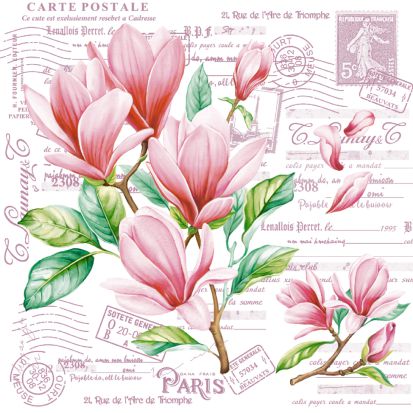 салфетки бум. 330х330мм 20 шт. 3-сл. "открытка с магнолиями" Салфетки бум. 330х330мм 20 шт. 3-сл. "открытка с магнолиями"