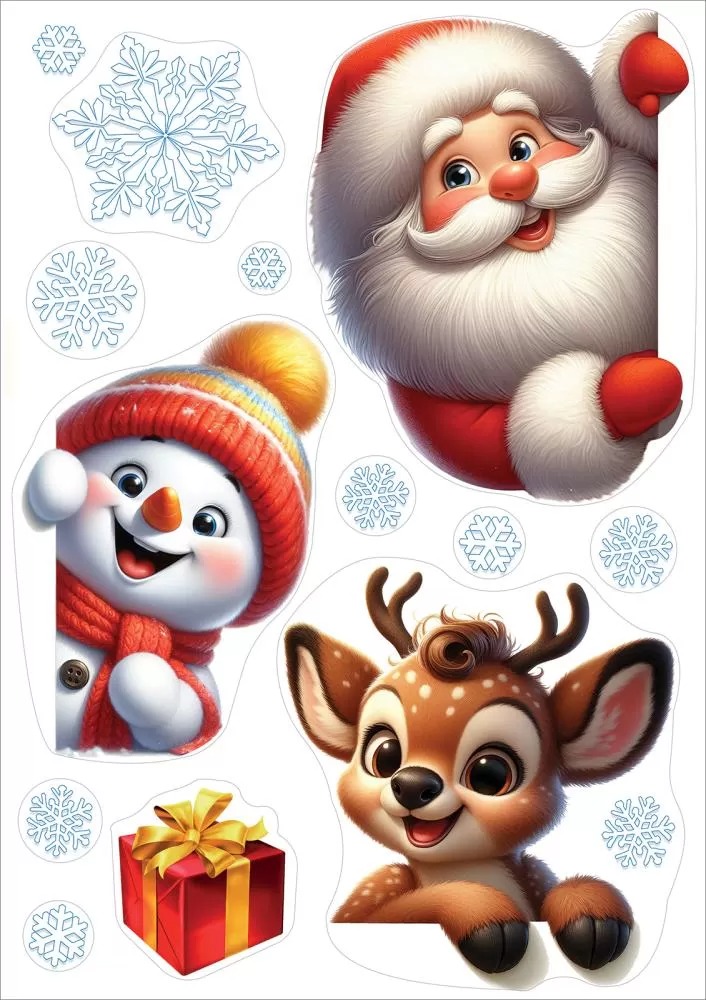 наклейки витражные "дед мороз и его помощники" (33,2х47,0см) Наклейки витражные "дед мороз и его помощники" (33,2х47,0см)