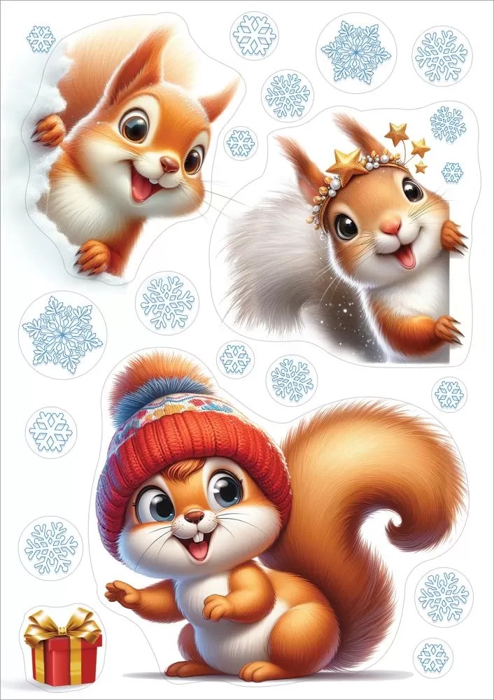 наклейки витражные "новогодние белочки" (33,2х47,0см) Наклейки витражные "новогодние белочки" (33,2х47,0см)