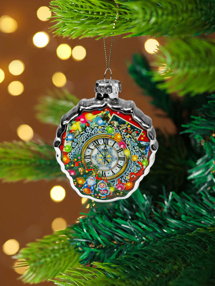 украшение "часы с огоньками" 8см (стекло) Украшение "часы с огоньками" 8см (стекло)