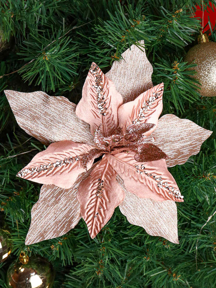 украшение цветок рождественский "нежность" светло-розовый 23см Украшение цветок рождественский "нежность" светло-розовый 23см
