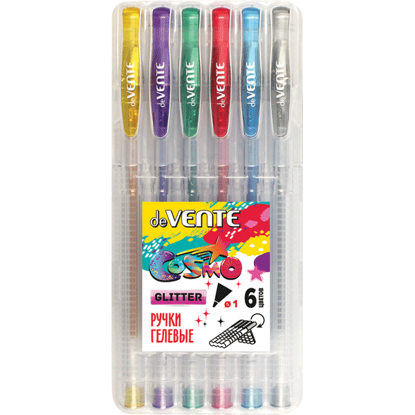 ручка гел. в наборе devente "cosmo glitter" 6цв. 1,0мм с блёстками Ручка гел. в наборе devente "cosmo glitter" 6цв. 1,0мм с блёстками