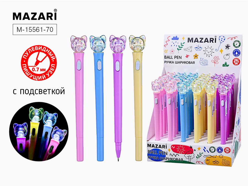 ручка шар. "мишка"синяя 0,7мм с подсветкой асс-т Ручка шар. "мишка"синяя 0,7мм с подсветкой асс-т