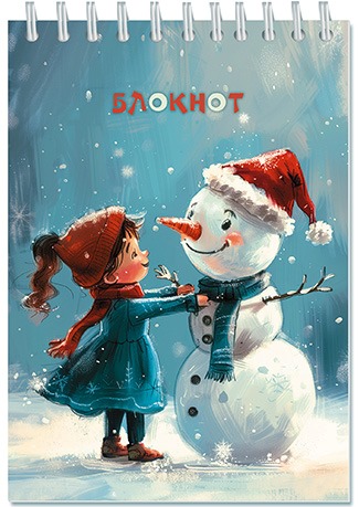 блокнот а6 гребень 80л. кл. "девочка и снеговик" (апплика) Блокнот а6 гребень 80л. кл. "девочка и снеговик" (апплика)