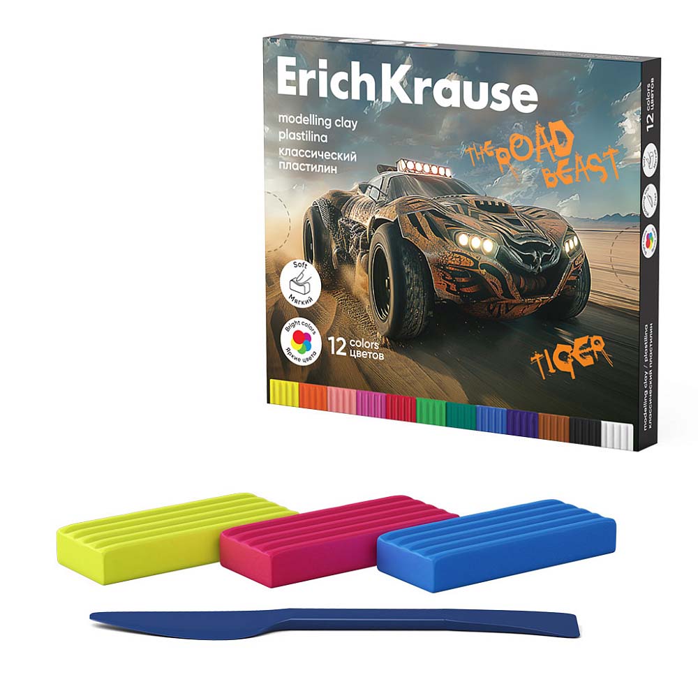 пластилин "road beast" (erich krause) 12цв. 180г, стек Пластилин "road beast" (erich krause) 12цв. 180г, стек