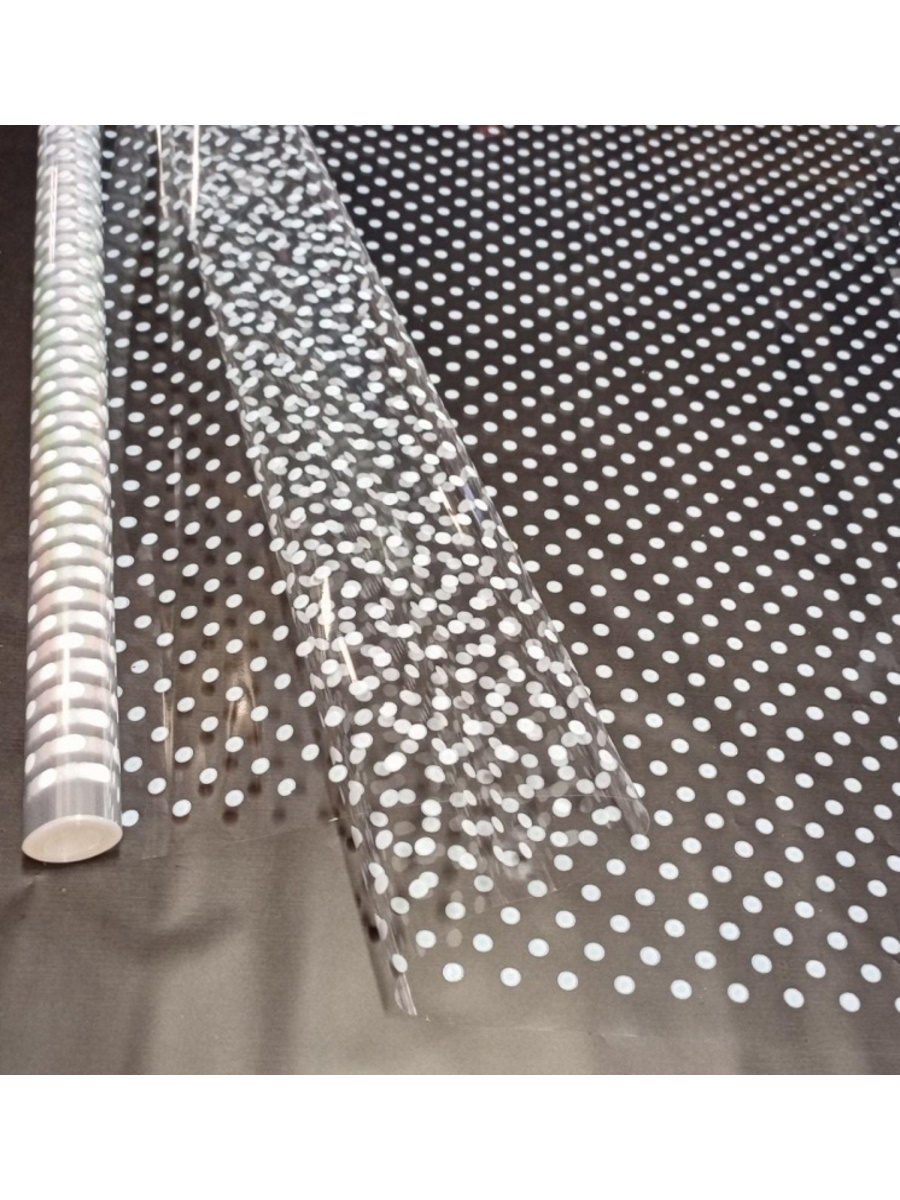 бумага упаковочная пленка 0,70х7,5м прозрачная "крафтовый горох" белый Бумага упаковочная пленка 0,70х7,5м прозрачная "крафтовый горох" белый