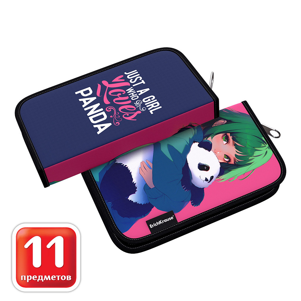 пенал на молнии с нап. erich krause "panda hugs" 11 предметов 110х205х25мм Пенал на молнии с нап. erich krause "panda hugs" 11 предметов 110х205х25мм