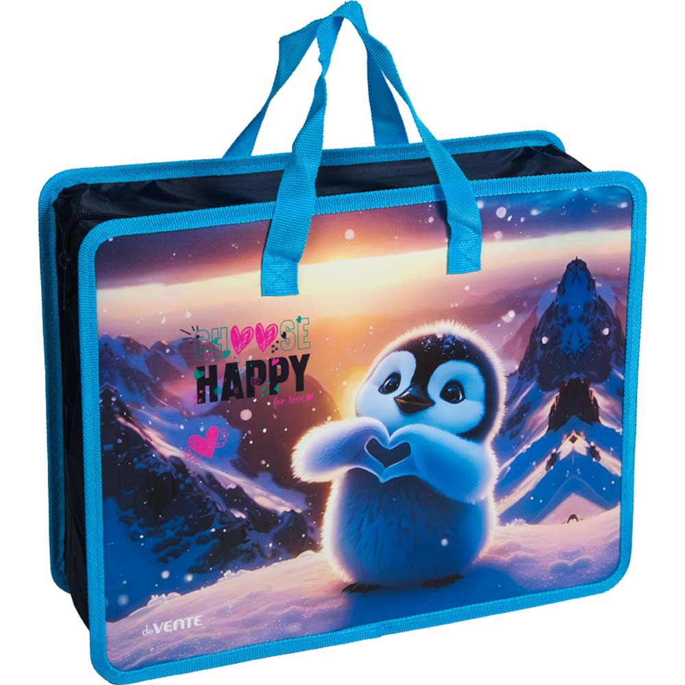 папка-портфель пласт. а4+ devente "happy pinguin" 33,5х26х10см на молнии с ручками Папка-портфель пласт. а4+ devente "happy pinguin" 33,5х26х10см на молнии с ручками