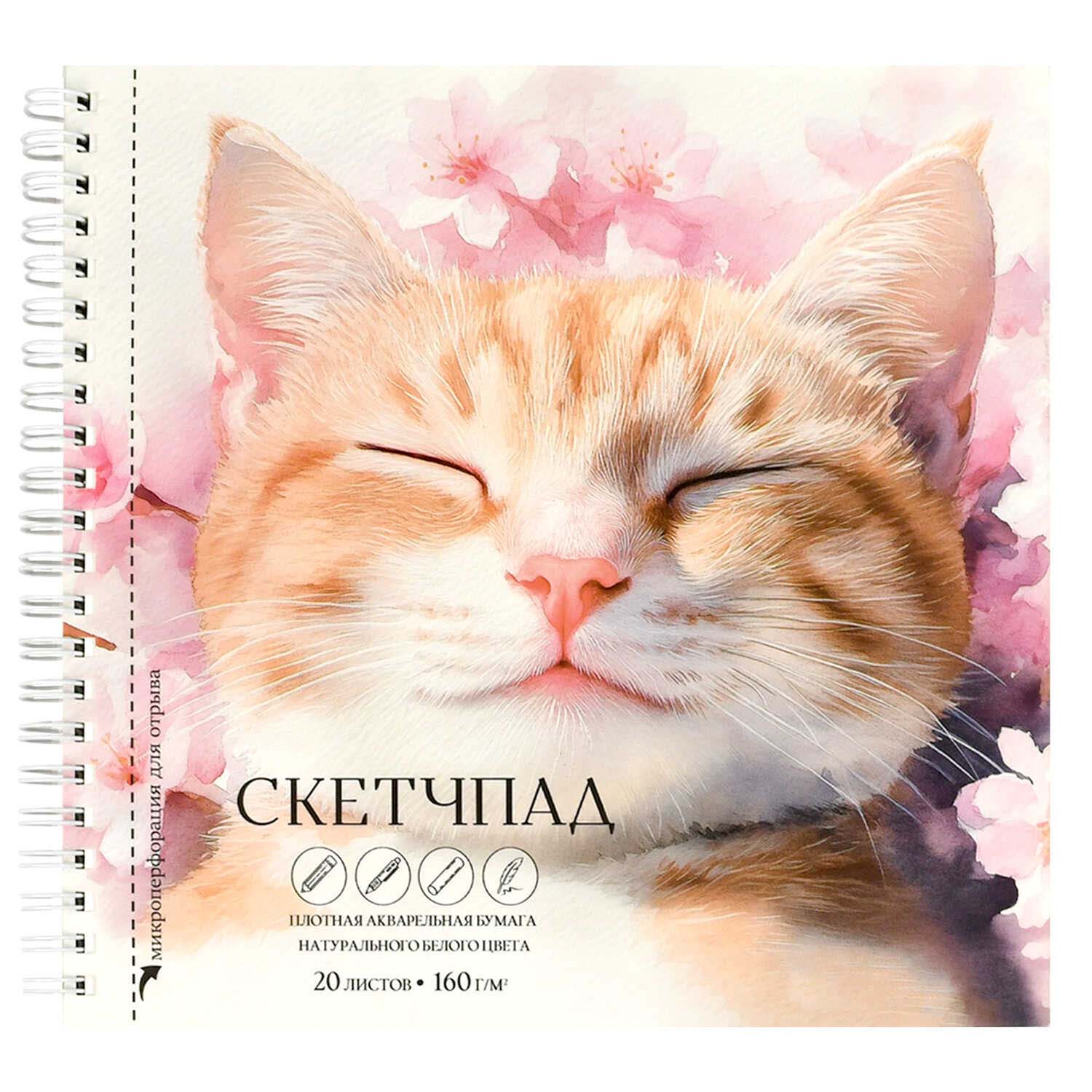 скетчбук 195х195мм 20л. гребень "спящий кот" (феникс+) 160г/м2 Скетчбук 195х195мм 20л. гребень "спящий кот" (феникс+) 160г/м2