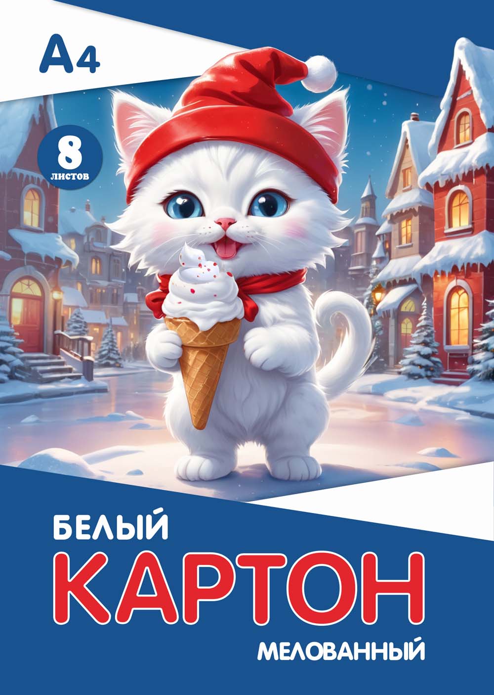 картон белый а4 8л. мелованный "белая кошечка" (папка) Картон белый а4 8л. мелованный "белая кошечка" (папка)