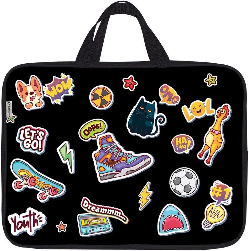 папка текстиль с ручками а4 lamark "стикеры" на молнии Папка текстиль с ручками а4 lamark "стикеры" на молнии