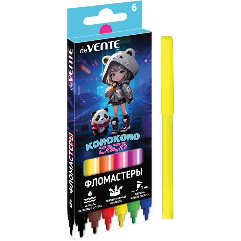фломастеры "korokoro" 6цв. (devente) вент.колп.,к/уп. Фломастеры "korokoro" 6цв. (devente) вент.колп.,к/уп.