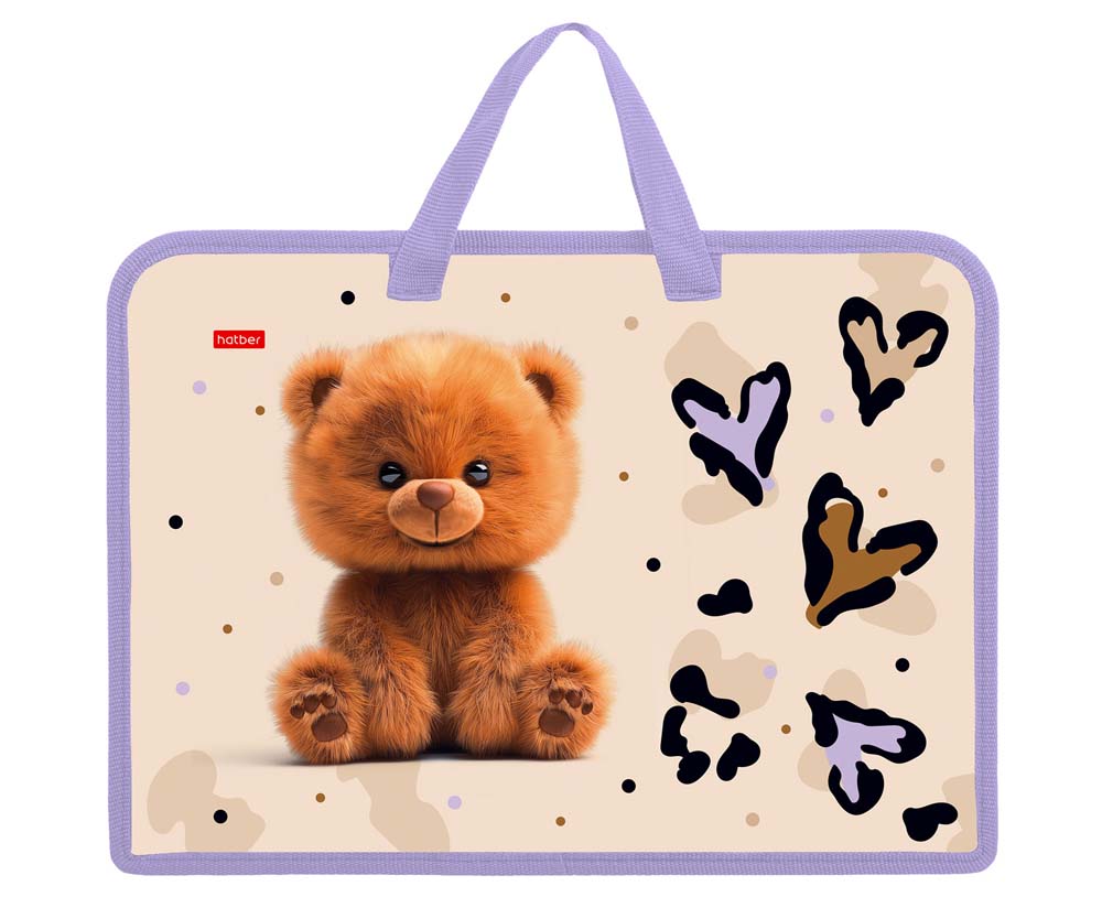 папка-портфель пласт. а4+ hatber "пушистый мишка" 34х24,5х3,5см на молнии с ручками Папка-портфель пласт. а4+ hatber "пушистый мишка" 34х24,5х3,5см на молнии с ручками