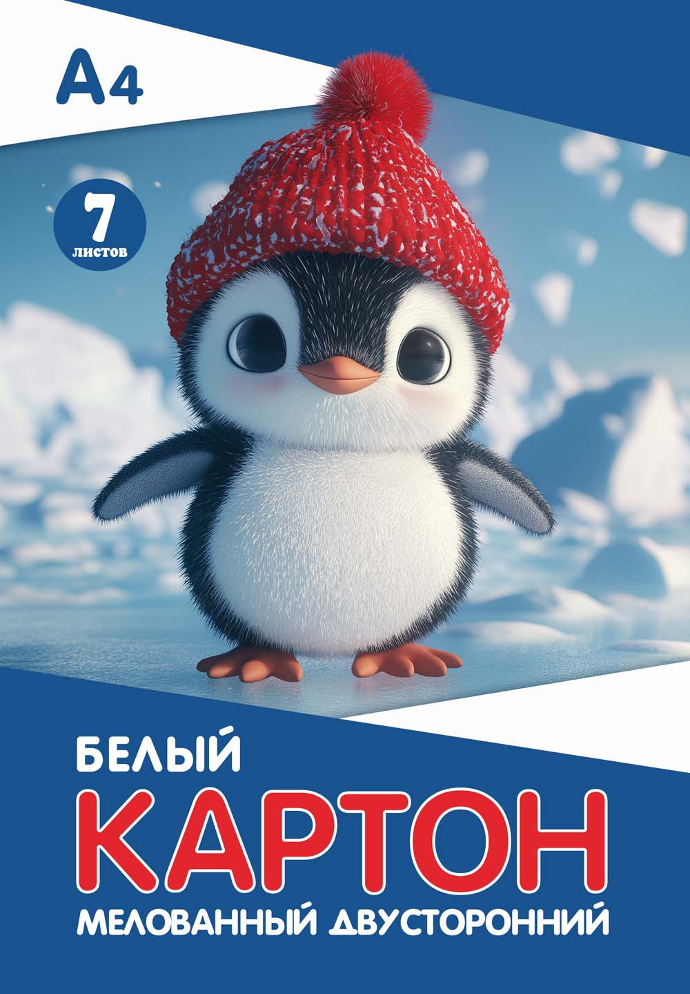 картон белый а4 7л. двустор. мелованный "пингвин" (папка) Картон белый а4 7л. двустор. мелованный "пингвин" (папка)
