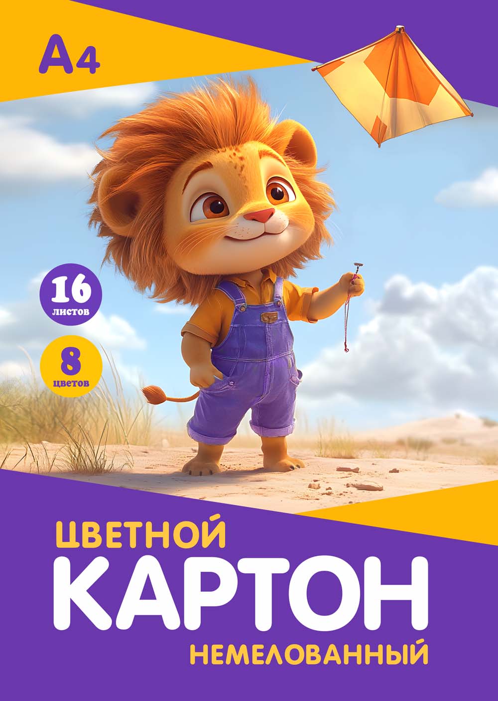 картон цветной а4 16л. 8цв. немелованный "львенок" (папка) Картон цветной а4 16л. 8цв. немелованный "львенок" (папка)