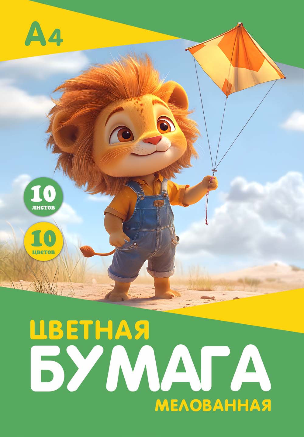 бумага цветная а4 10л. 10цв. мелов. "львенок" (папка) Бумага цветная а4 10л. 10цв. мелов. "львенок" (папка)