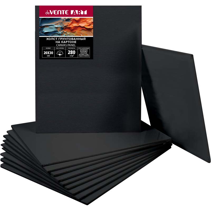 холст на картоне грунтованный 20х30см 280гр/м2 100% хлопок мелкое зерно чёрный "dv art" Холст на картоне грунтованный 20х30см 280гр/м2 100% хлопок мелкое зерно чёрный "dv art"
