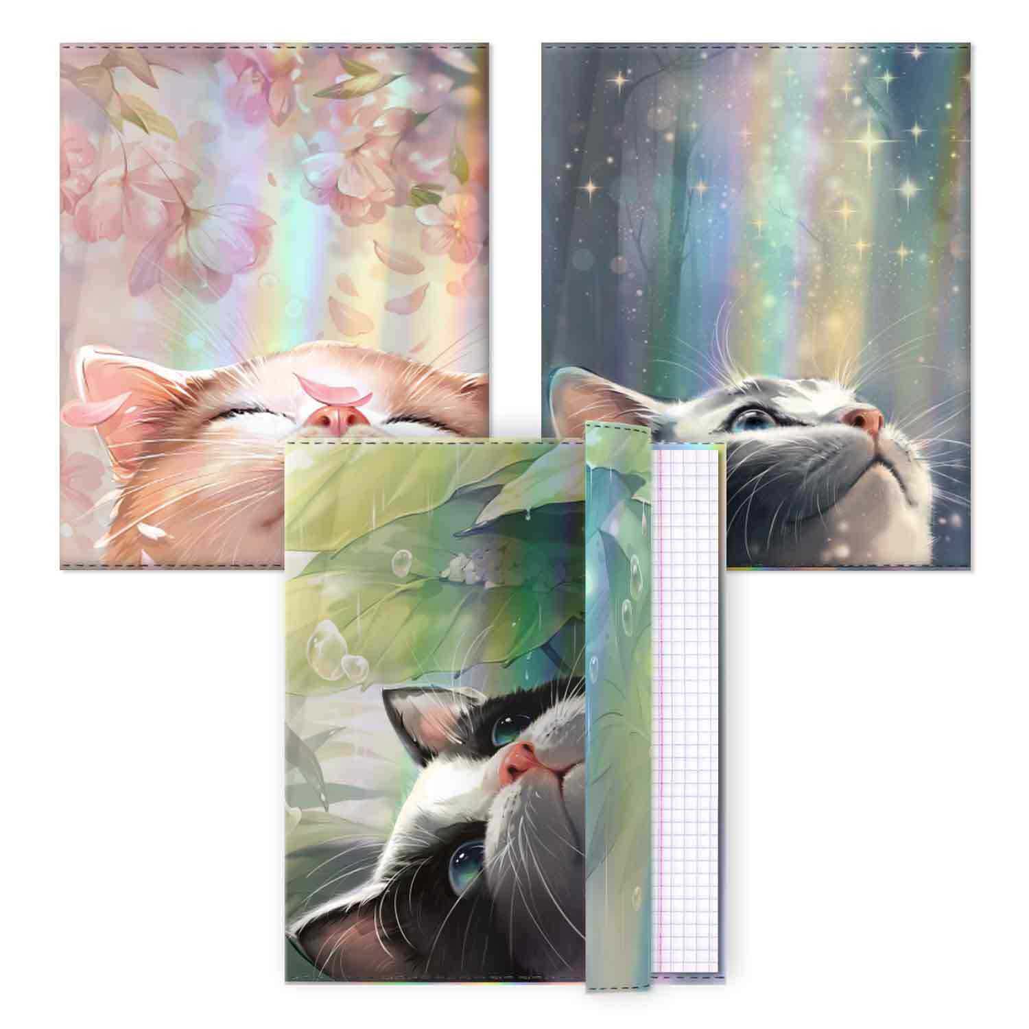 обложка для тетради пвх 70мкм феникс+ "лучезарный кот" (215x346мм) 3шт. Обложка для тетради пвх 70мкм феникс+ "лучезарный кот" (215x346мм) 3шт.