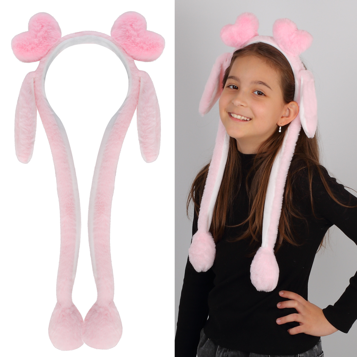 ободок-наушники кокос "сердечки" мех розовый Ободок-наушники кокос "сердечки" мех розовый