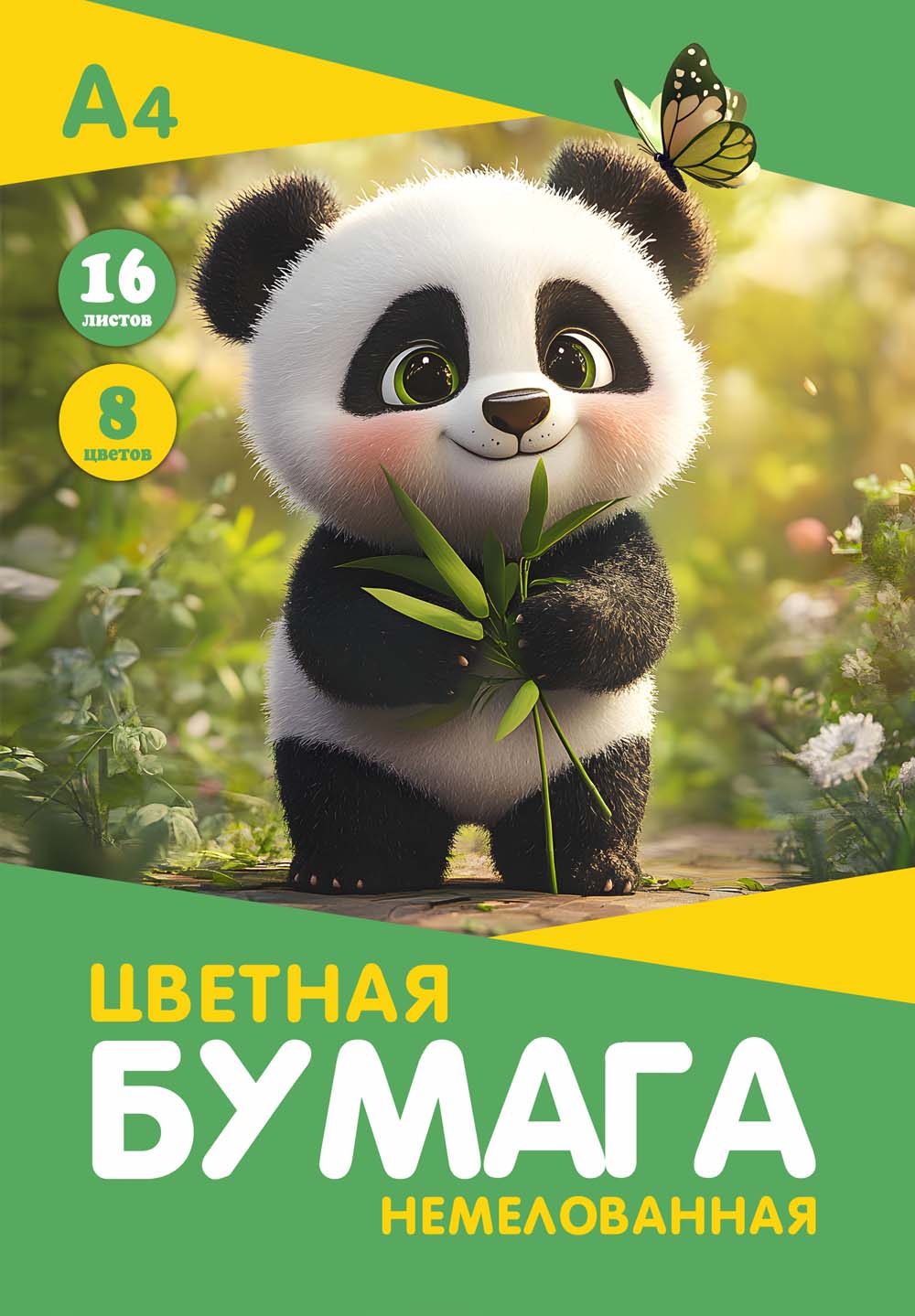бумага цветная а4 16л. 8цв. немелов. "панда" папка Бумага цветная а4 16л. 8цв. немелов. "панда" папка