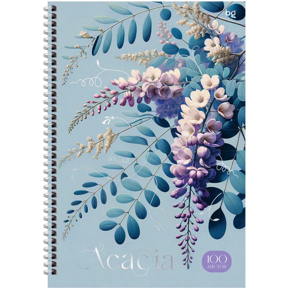 тетрадь а4 тв.обл. гребень 100л. кл. "цветы. акация" (bg) мат.лам.,тиснен.фольгой Тетрадь а4 тв.обл. гребень 100л. кл. "цветы. акация" (bg) мат.лам.,тиснен.фольгой
