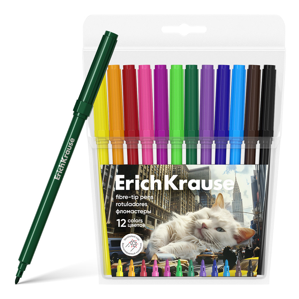 фломастеры "big city cats" 12цв. (erich krause) вент.колп.,пл/бл. Фломастеры "big city cats" 12цв. (erich krause) вент.колп.,пл/бл.