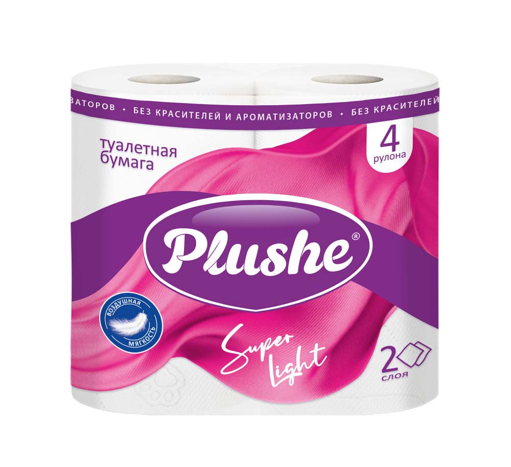 бумага туалетная "plushe" super light 2 сл.,4 рул.,15м., белая Бумага туалетная "plushe" super light 2 сл.,4 рул.,15м., белая